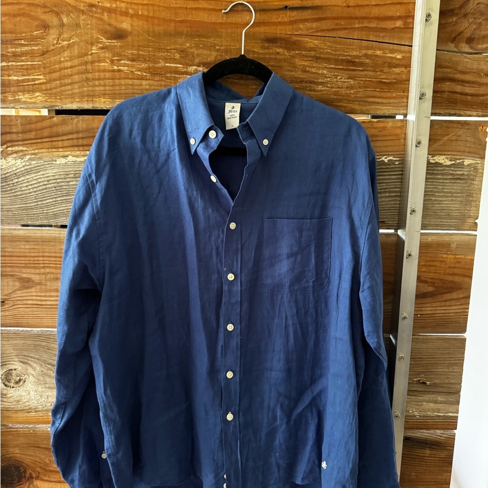 Classic Blue Button-Down Men's Shirt - Felix Italian linen